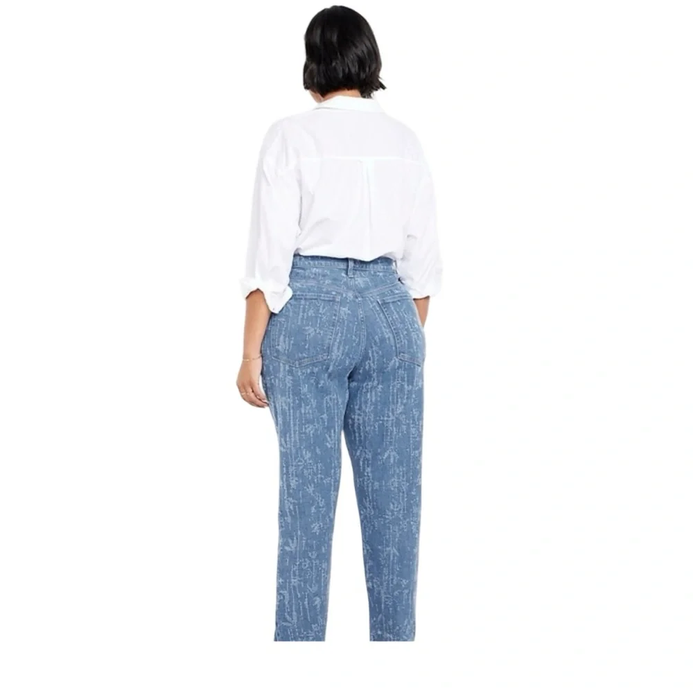 Old Navy High Rise Straight Leg Jeans Blue Pattern Wash Size 8